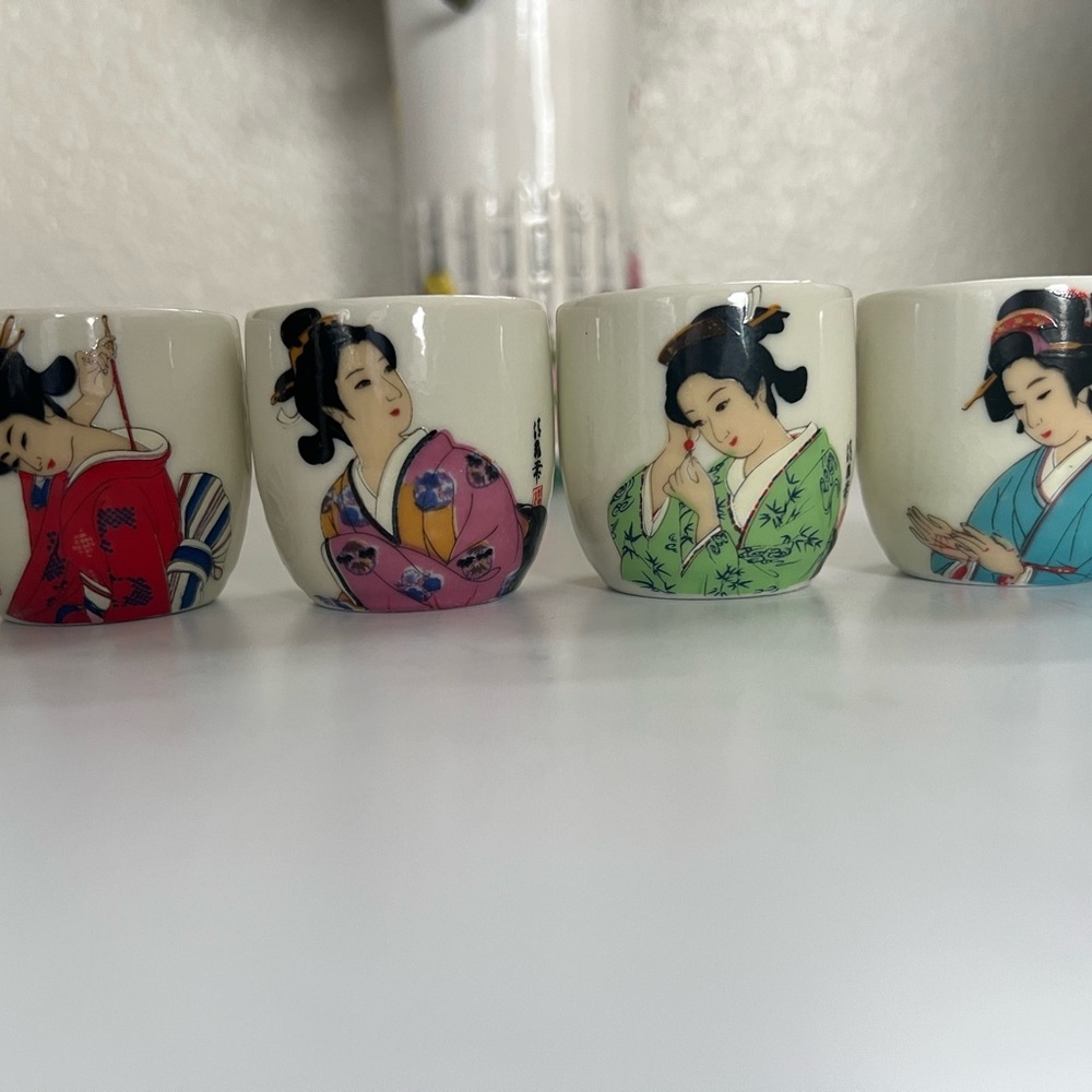 Set of Four Geisha Sake Cups